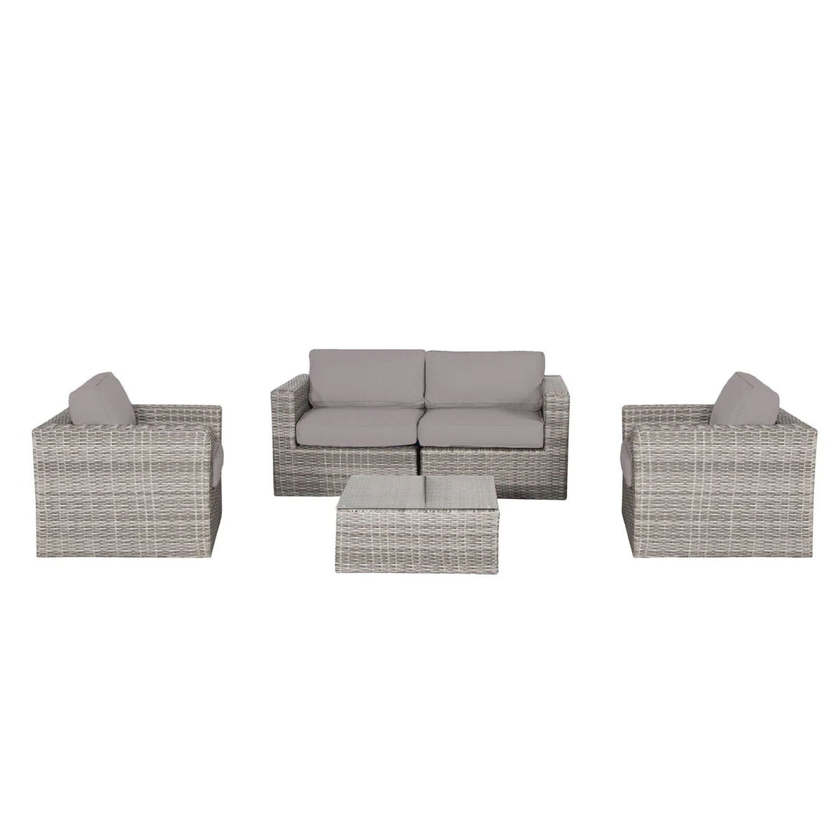 HouseOfZazla 3-piece wicker outdoor seating set with grey cushions and coffee table on Tampa Home & Garden Store