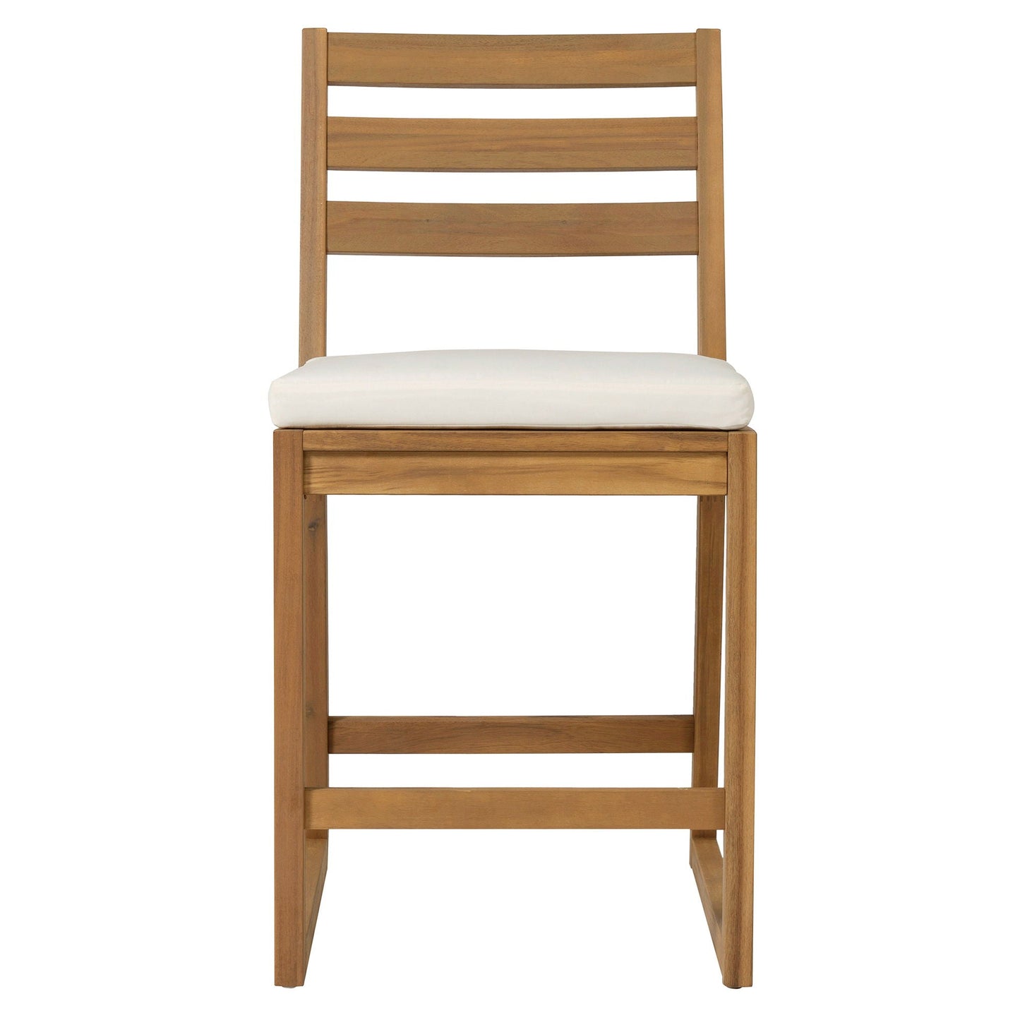 Patio Bar Set with Ergonomic Chairs natural wood finish white cushion HouseOfZazla on Tampa Home & Garden Store