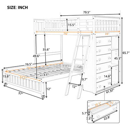Bunk Bed With Six Drawers And Flexible Shelves