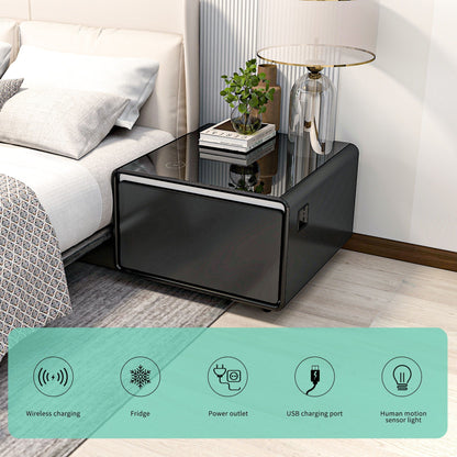 Smart side table in black gloss by HouseOfZazla with built-in fridge and wireless charging on Tampa Home & Garden Store