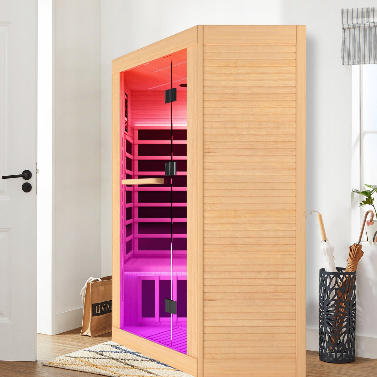 Canadian Hemlock Double Sauna with Bluetooth & LED lights, natural graphite interior on Tampa Home & Garden Store