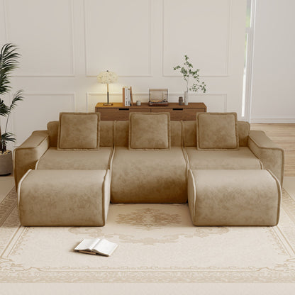 Streamlined Design Modular 3 Seat U Shape Sectional Boneless Sofa beige fabric in modern living on Tampa Home & Garden Store