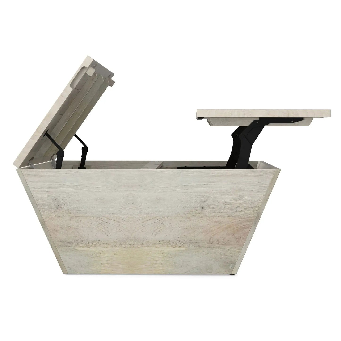 Abba Handcrafted Coffee Table Unique Piece, lightwashed wood with lift-top and metal supports on Tampa Home & Garden Store