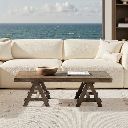 Trestle coffee table in dark brown solid reclaimed elm with X-frame legs HouseOfZazla on Tampa Home & Garden Store
