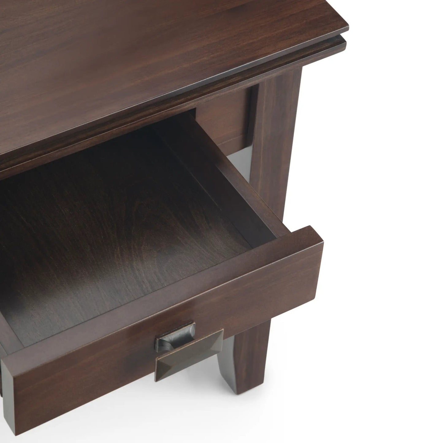 Artisan Handcrafted End Table by Unique Piece Furniture in dark espresso wood with drawer pull on Tampa Home & Garden Store