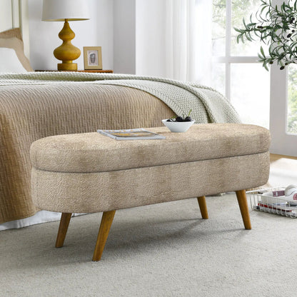 Ottoman Oval Storage Bench With Rubber Wood Legs