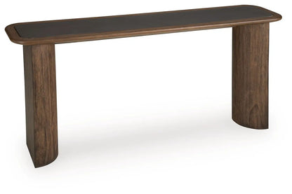 Dontayne sofa table warm brown wood with dark top panel by Unique Piece Furniture on Tampa Home & Garden Store