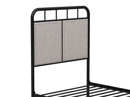 Twin Size Linen and Metal Upholstered Bed Frame