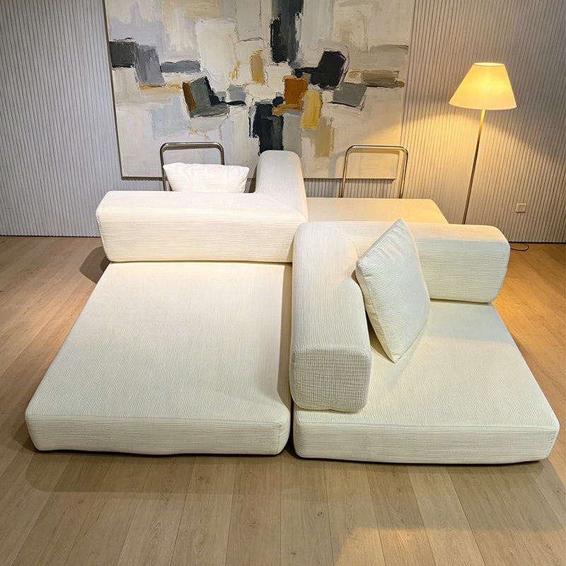 Double Sofa Bed by HouseOfZazla in white textured fabric; modular sectional with cushioned arms on Tampa Home & Garden Store