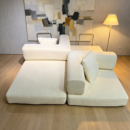 Double Sofa Bed by HouseOfZazla in white textured fabric; modular sectional with cushioned arms on Tampa Home & Garden Store