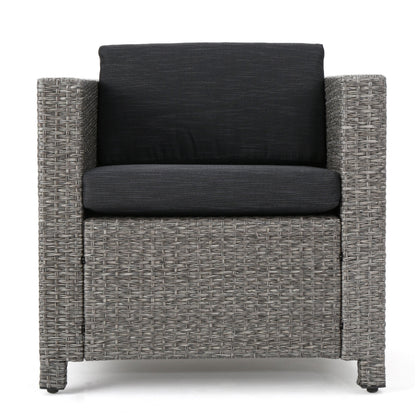 Puerta 4-Piece Outdoor Furniture Set woven rattan frame with gray cushions HouseOfZazla on Tampa Home & Garden Store