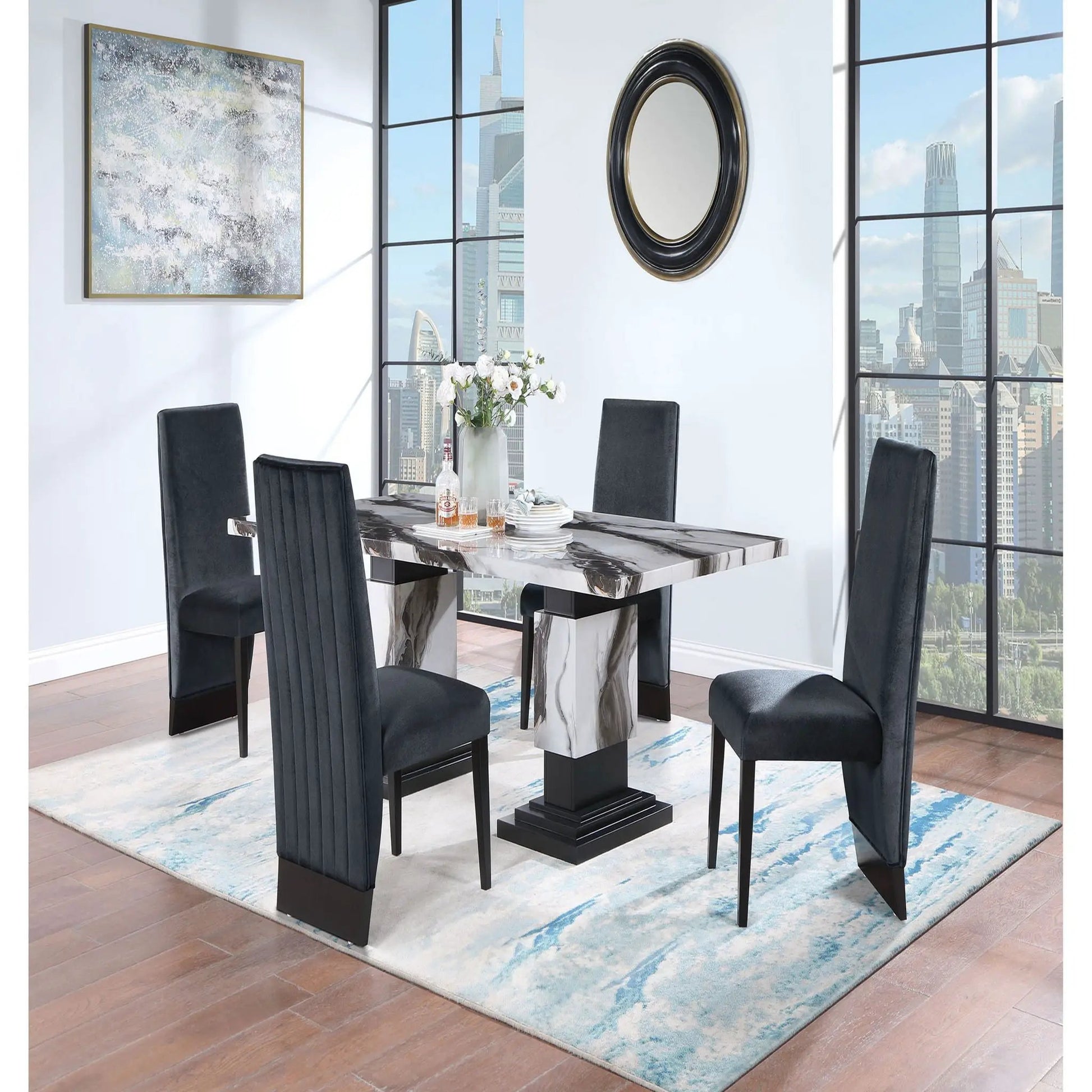 Stacey Dining Chair Set of 2 by Unique Piece Furniture; black velvet channel tufted chairs on Tampa Home & Garden Store
