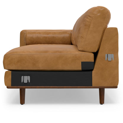 Morrison Upholstered Sectional Sofa tan leather with plush back pillow wood legs on Tampa Home & Garden Store