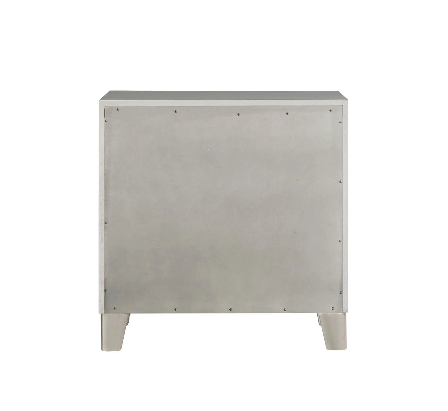 Sliverfluff mirrored champagne nightstand with riveted metal front on Tampa Home & Garden Store