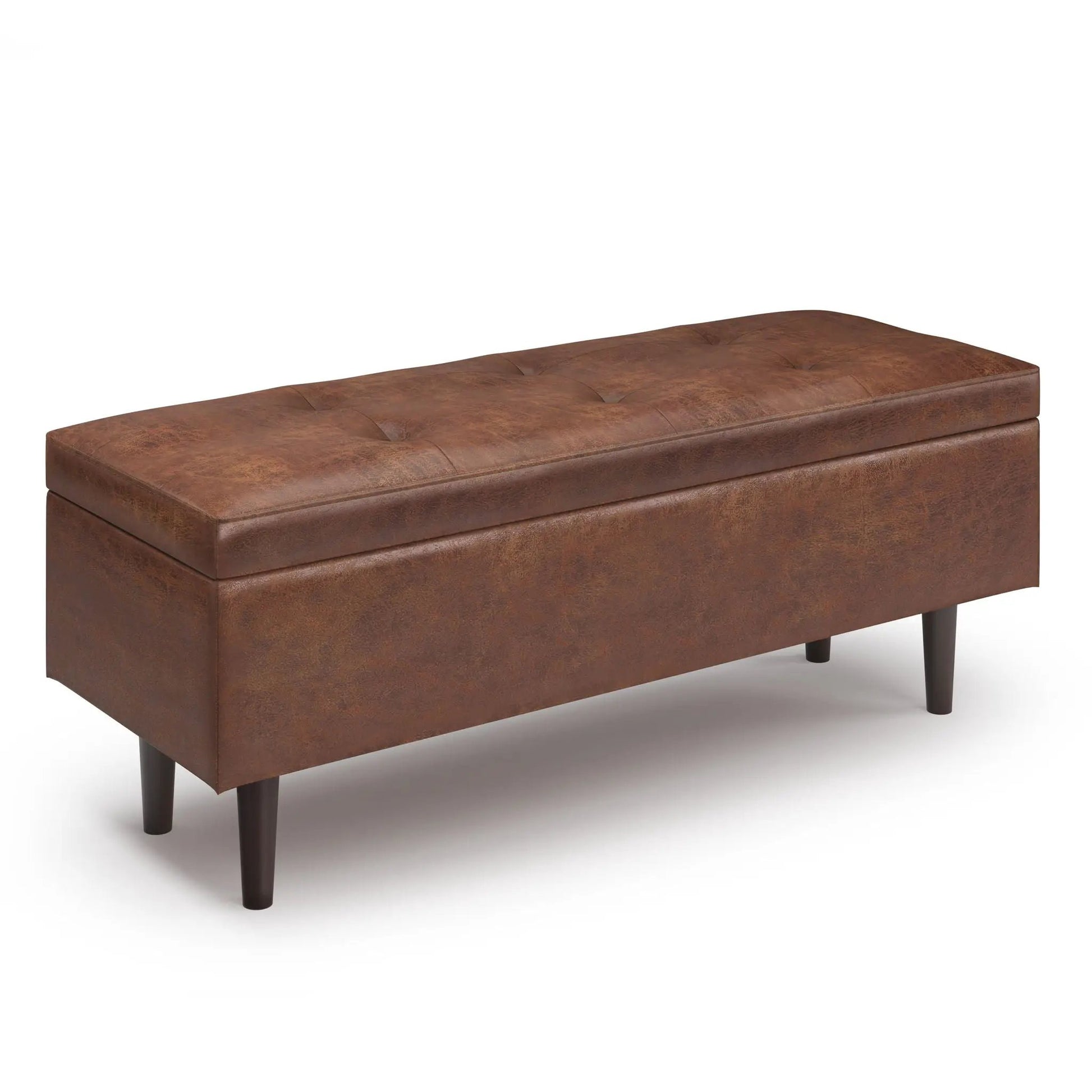 Shay storage ottoman coffee table brown leatherette, mid-century style on Tampa Home & Garden Store