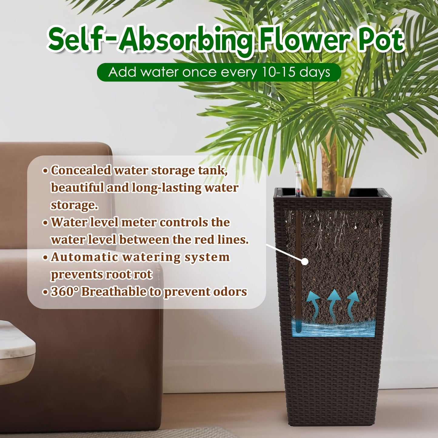 Indoor Outdoor Planter With Automatic Watering System in dark wicker by HouseOfZazla on Tampa Home & Garden Store
