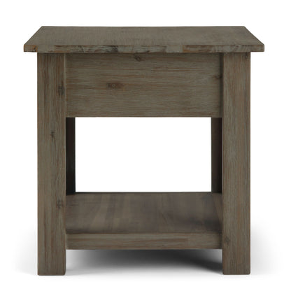 Monroe Solid Acacia Side Table for Living by HouseOfZazla, weathered brown wood with lower shelf on Tampa Home & Garden Store