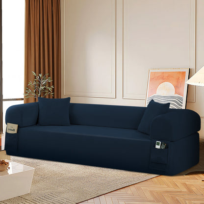 Blue fabric Spring Sofa with built-in storage pockets and cushions by HouseOfZazla on Tampa Home & Garden Store