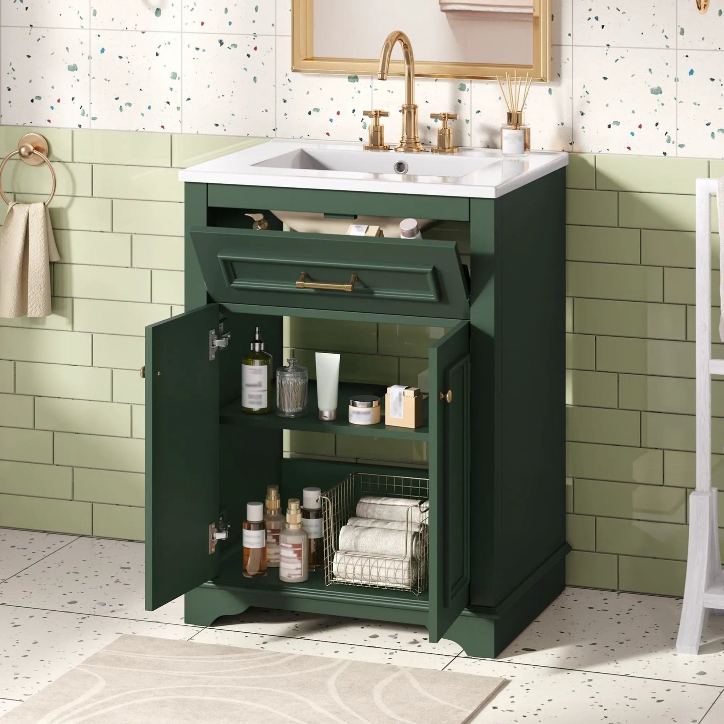 Bathroom Vanity With Integrated Sink and Cabinet