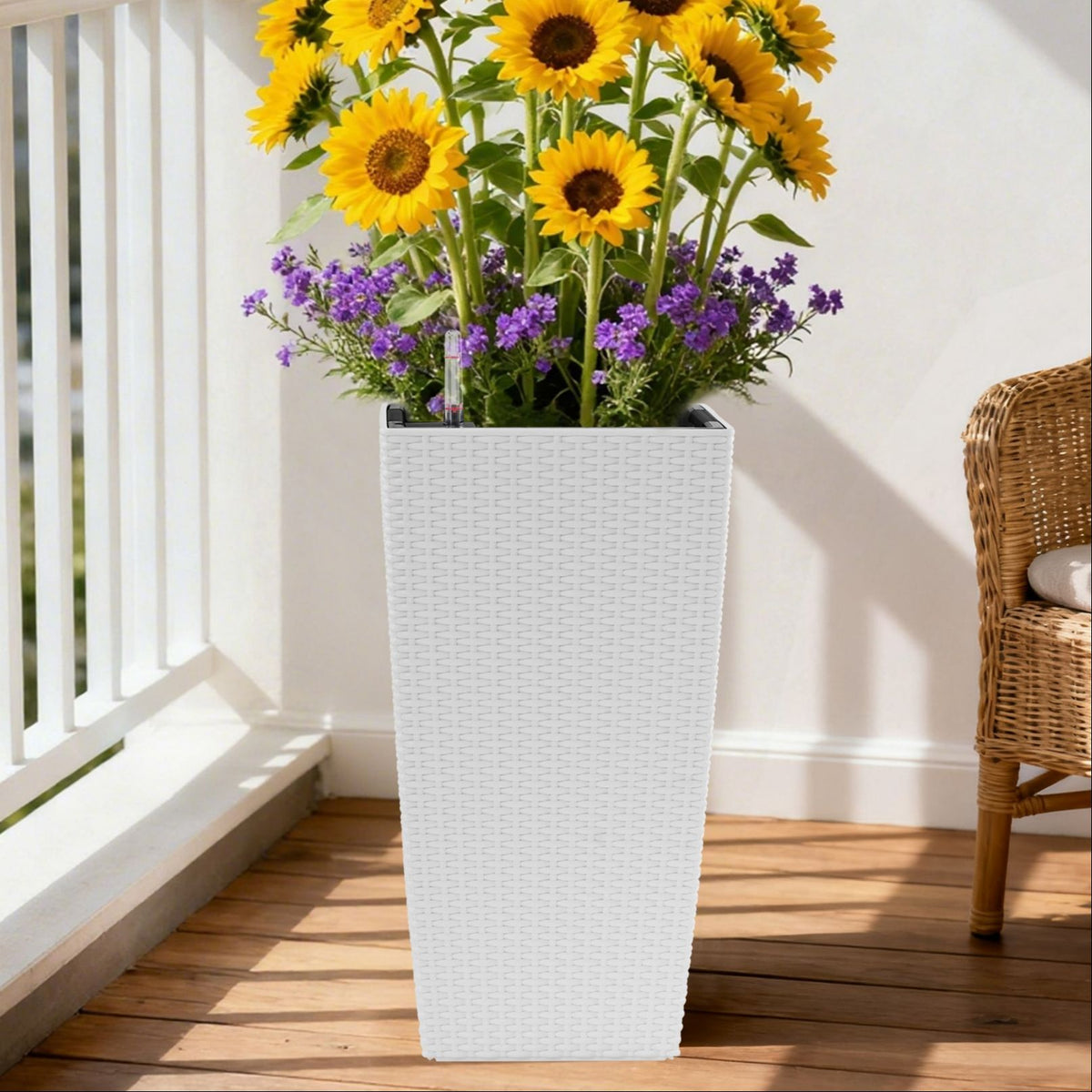 Indoor Outdoor Planter With Automatic Watering System, white woven planter by HouseOfZazla on Tampa Home & Garden Store