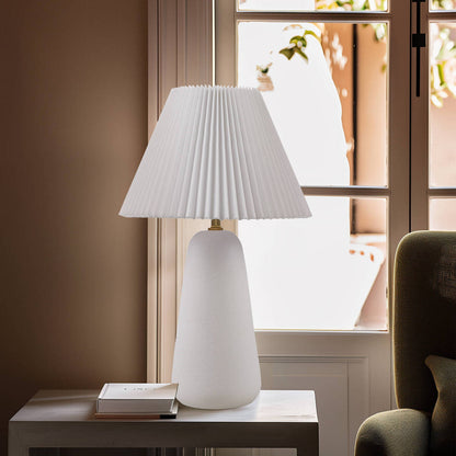 Textured ceramic table lamp with fluted white fabric shade by HouseOfZazla on Tampa Home & Garden Store