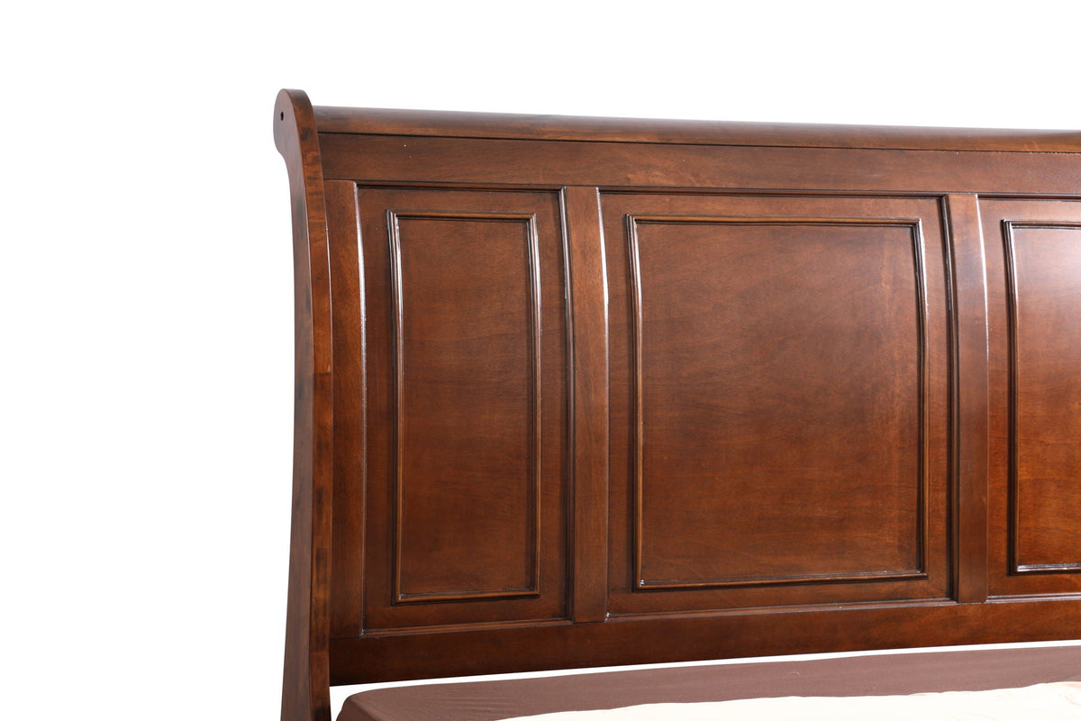 Sleigh bed headboard by HouseOfZazla in dark brown wood with paneled detailing on Tampa Home & Garden Store