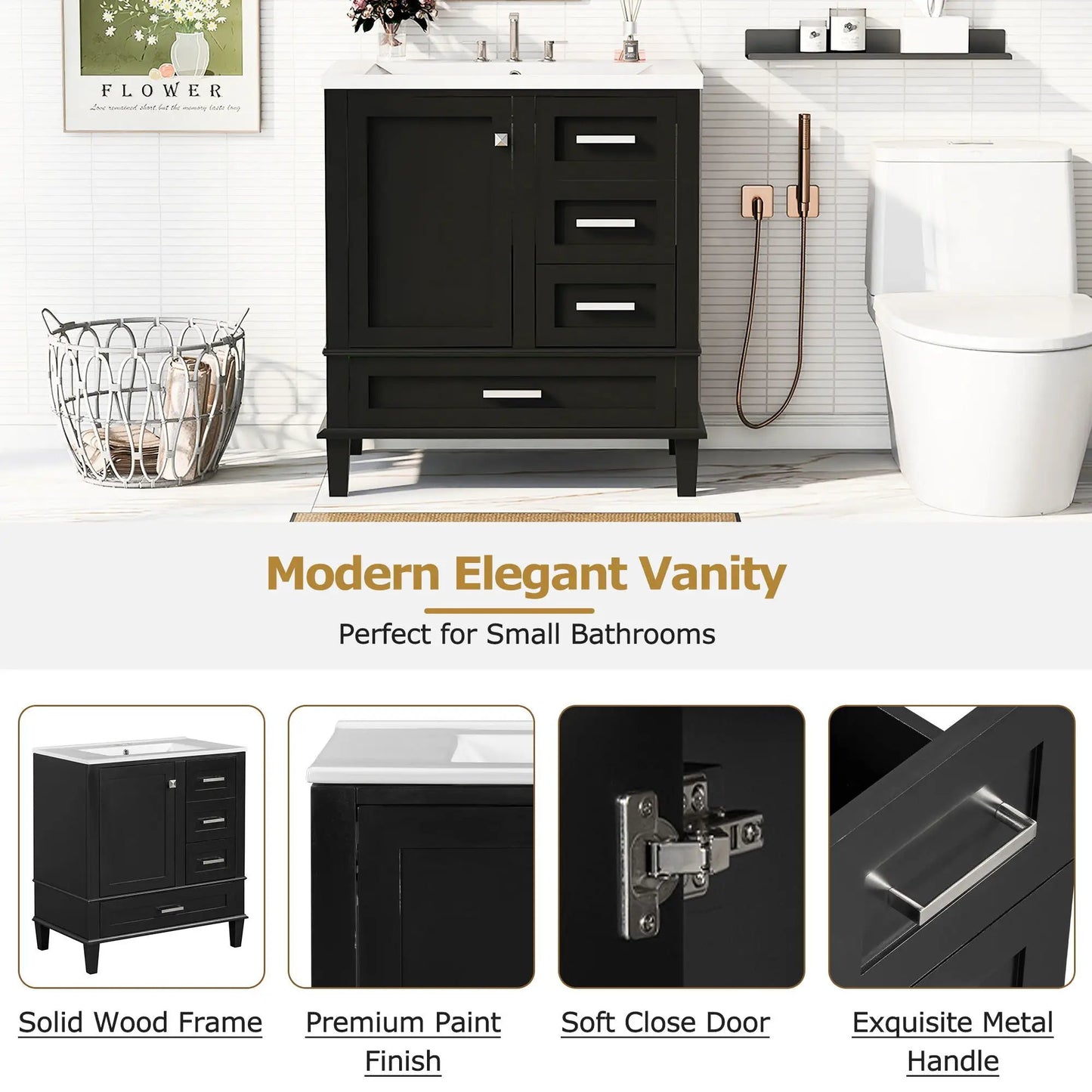 Bathroom Vanity With Sink Solid Wood Cabinet