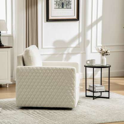 29.5W Upholstered 360° swivel armchair in beige diamond-quilted fabric with hidden storage on Tampa Home & Garden Store