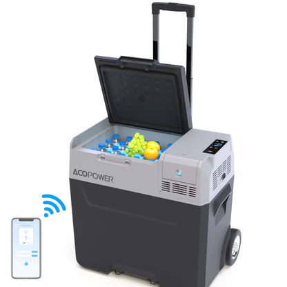 Portable car freezer with app control, gray ACOPOWER cooler, 6in off-road wheels on Tampa Home & Garden Store