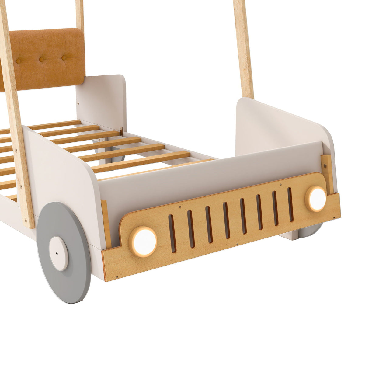 Twin size car bed with LED in natural wood finish HouseOfZazla on Tampa Home & Garden Store