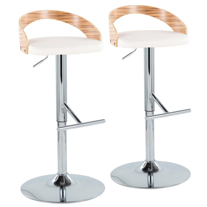 Two adjustable swivel barstools with light brown wood backs and white seats HouseOfZazla on Tampa Home & Garden Store