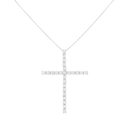 Sterling silver cross pendant necklace with 3.0cttw diamonds on a box chain, 18-inch length on Tampa Home & Garden Store