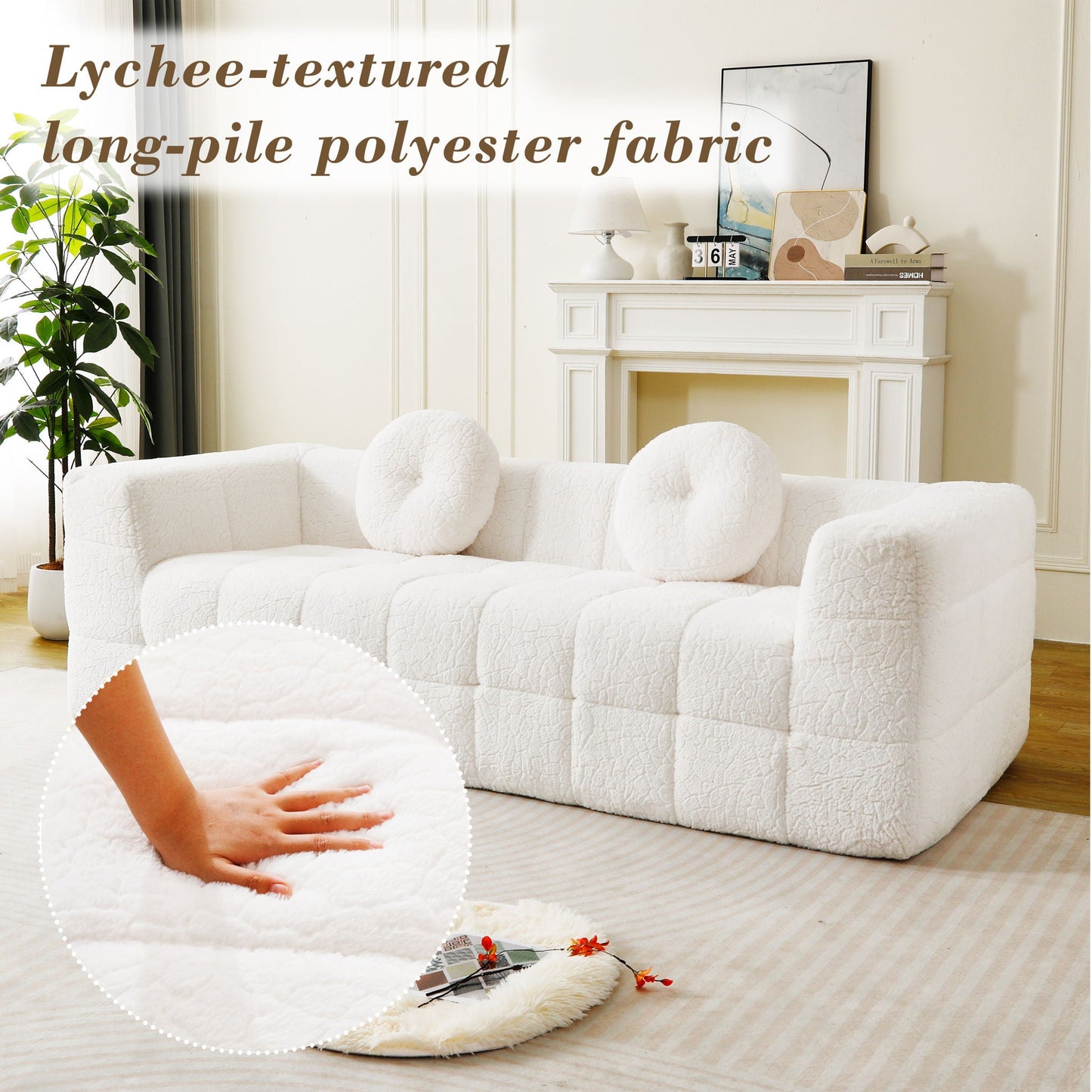 Boneless 3 Seater Sofa and Throw Pillows Beige