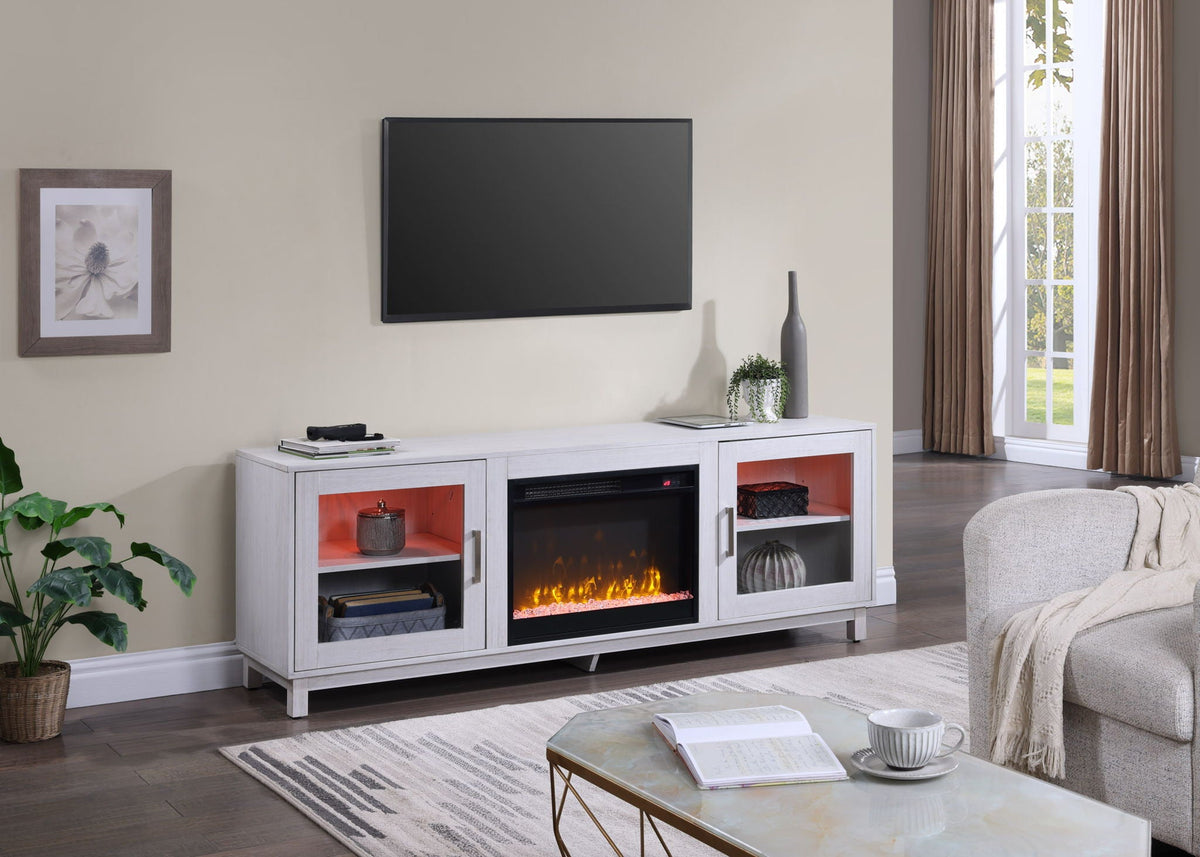 White walnut Fireplace TV Stand Console with integrated heater, 70in, HouseOfZazla on Tampa Home & Garden Store