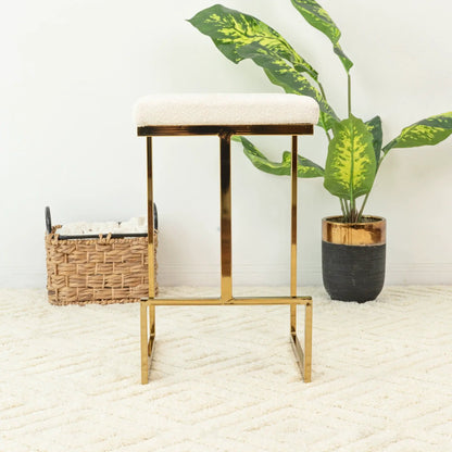Joel upholstered counter stool with brass frame and cream cushion by Unique Piece on Tampa Home & Garden Store