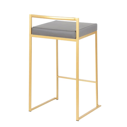 Fuji contemporary glam counter stool set of 2 with gold metal frame and gray upholstered seat on Tampa Home & Garden Store
