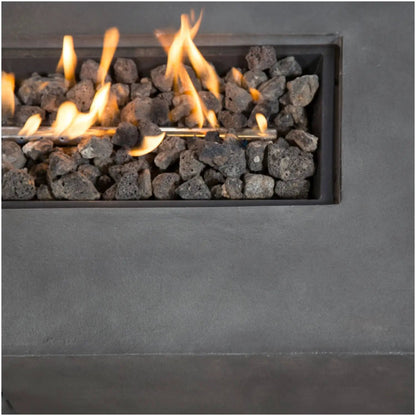 Lightweight propane fire pit table with lava rock bed in black finish by Unique Piece Furniture on Tampa Home & Garden Store
