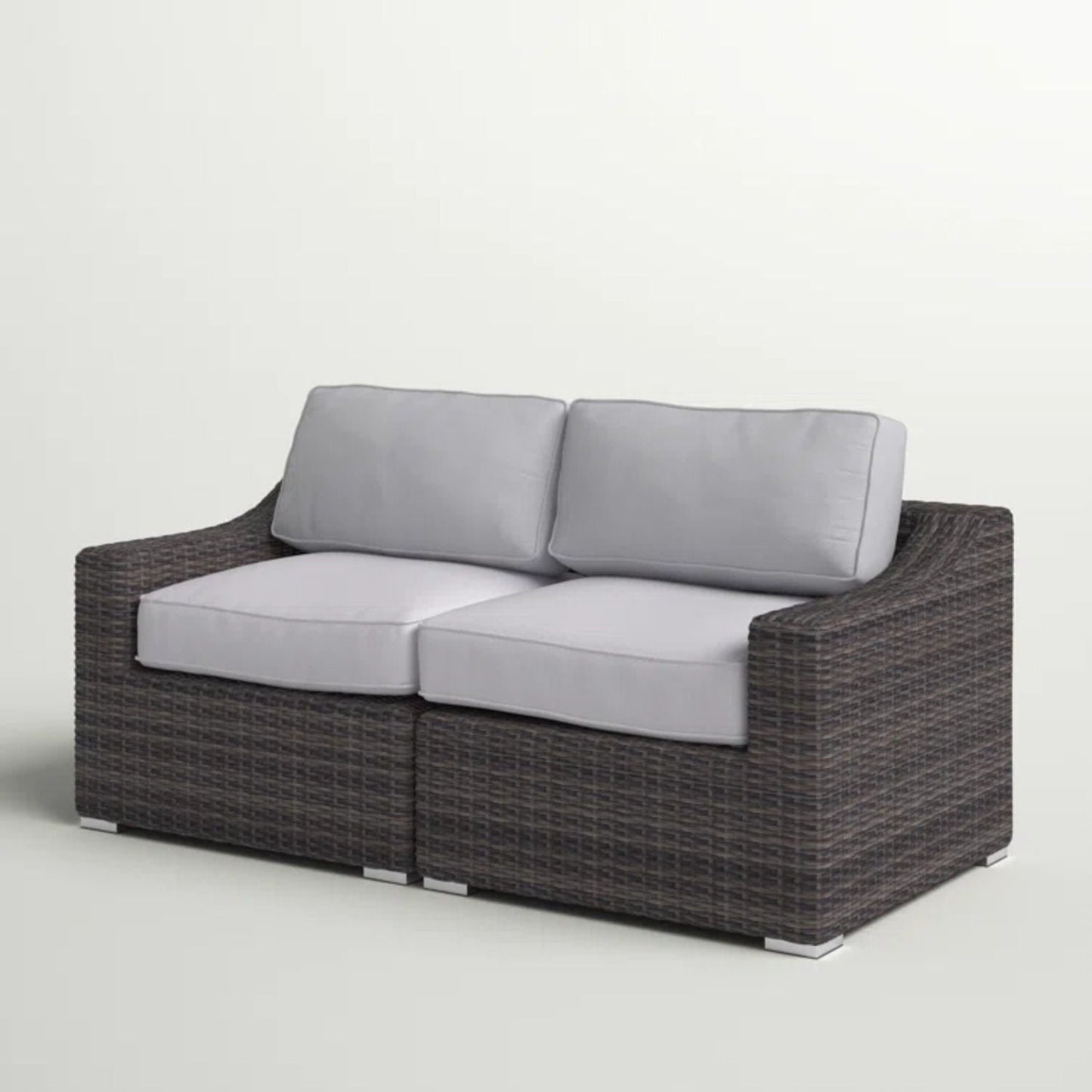 Chic Wide Outdoor Loveseat with Cushions in dark wicker and gray cushions HouseOfZazla on Tampa Home & Garden Store