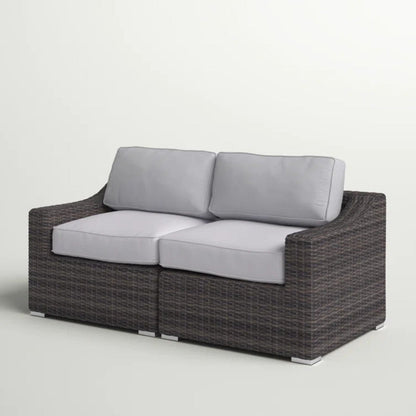 Chic Wide Outdoor Loveseat with Cushions in dark wicker and gray cushions HouseOfZazla on Tampa Home & Garden Store