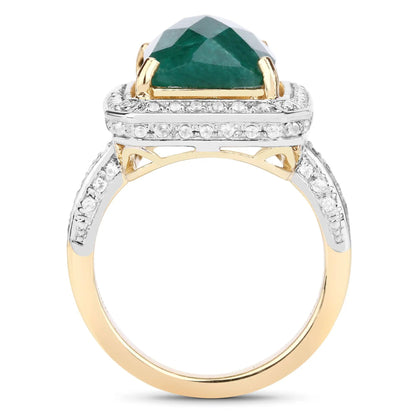 Ring with 5.18ct dyed emerald and white topaz halo in sterling silver with gold-tone prongs on Tampa Home & Garden Store
