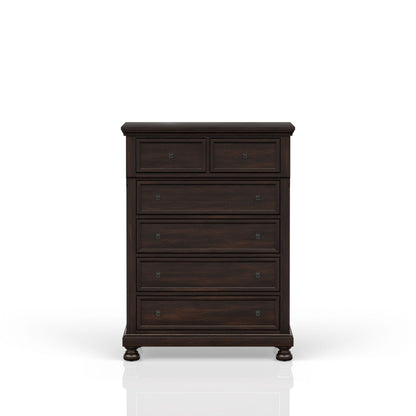 Five-drawer solid wood antique chest dresser with panel fronts and round pulls on Tampa Home & Garden Store