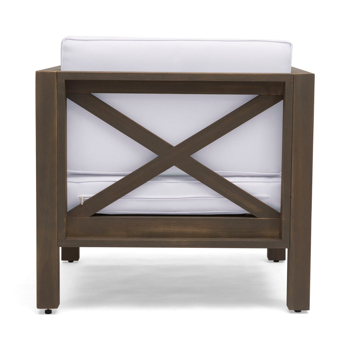 Brava outdoor club chair by HouseOfZazla with white water-resistant cushions and wood frame on Tampa Home & Garden Store