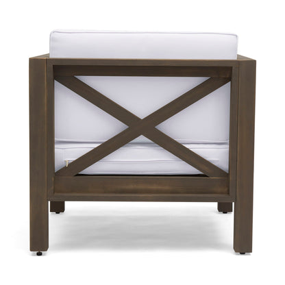 Brava outdoor club chair by HouseOfZazla with white water-resistant cushions and wood frame on Tampa Home & Garden Store