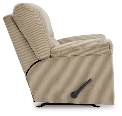 Beige SimpleJoy Rocker Recliner by Unique Piece Furniture in corduroy with side lever on Tampa Home & Garden Store