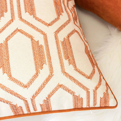 Geometric embroidered rust throw pillow with orange chevron stitches Unique Piece Furniture on Tampa Home & Garden Store