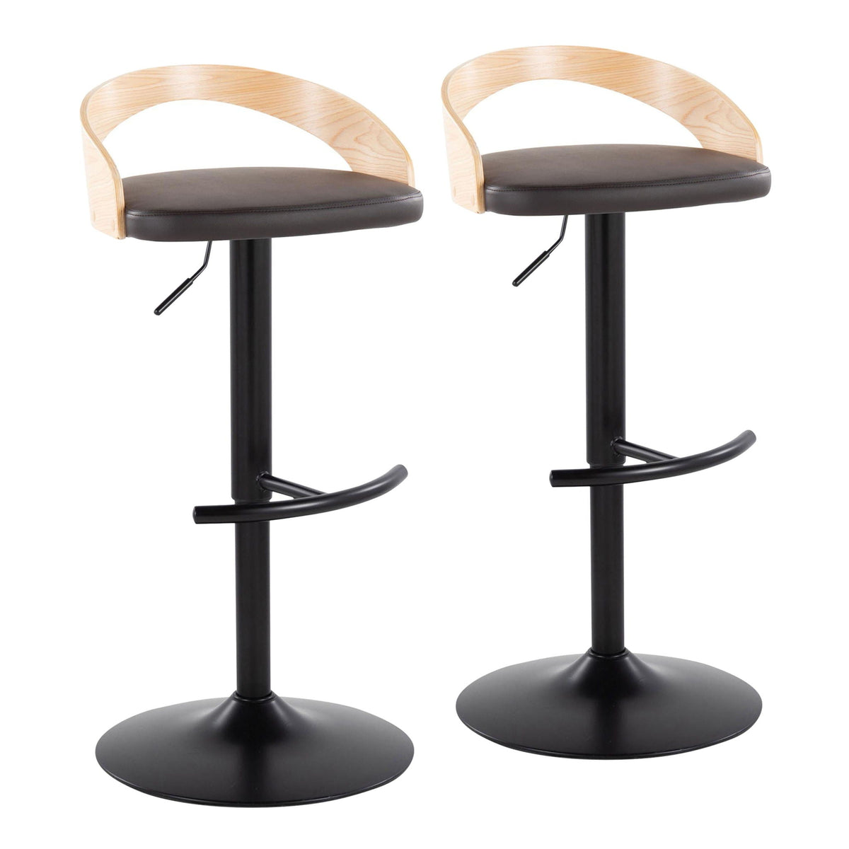 HouseOfZazla barstool set, adjustable swivel cushions; black seats, wood backs, 2 stools on Tampa Home & Garden Store