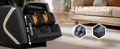 Massage chair by HouseOfZazla with zero gravity and full body air pressure, black beige trim on Tampa Home & Garden Store