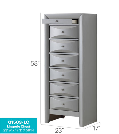 HouseOfZazla 7 Drawer Lingerie Chest gray curved-front drawers chrome knobs 58in tall on Tampa Home & Garden Store