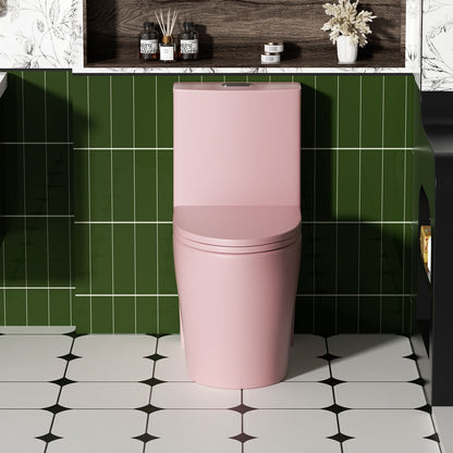 Pink one-piece toilet with ADA height and Tornado Flush dual-flush on Tampa Home & Garden Store