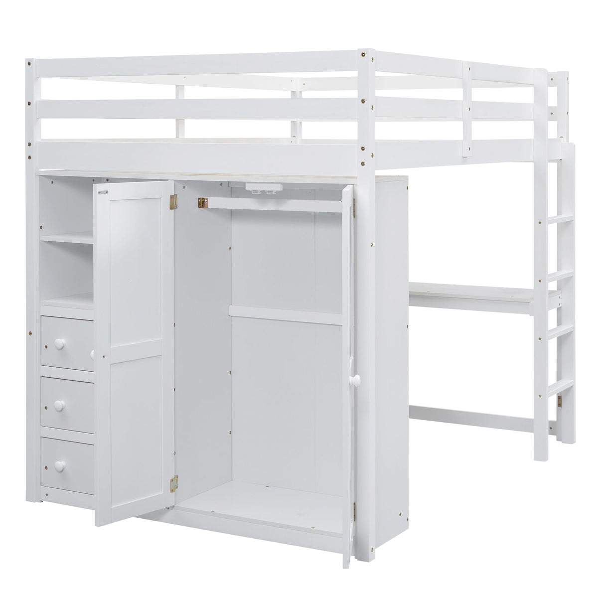 Loft Bed With Built In Wardrobe, Shelves And Drawers white finish with ladder by HouseOfZazla on Tampa Home & Garden Store